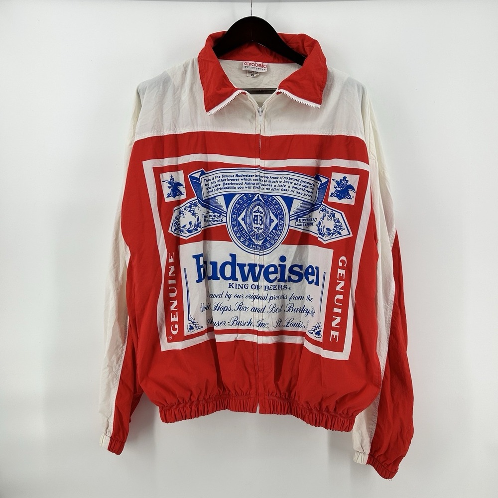 Vintage Budweiser Windbreaker Mens XL Carabella Zip Beer Jacket Made USA 80s 90s